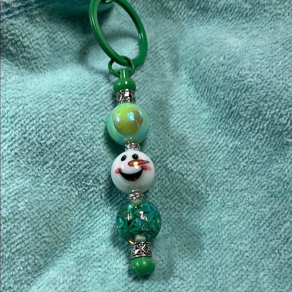 Green Snowman Keychain Charm